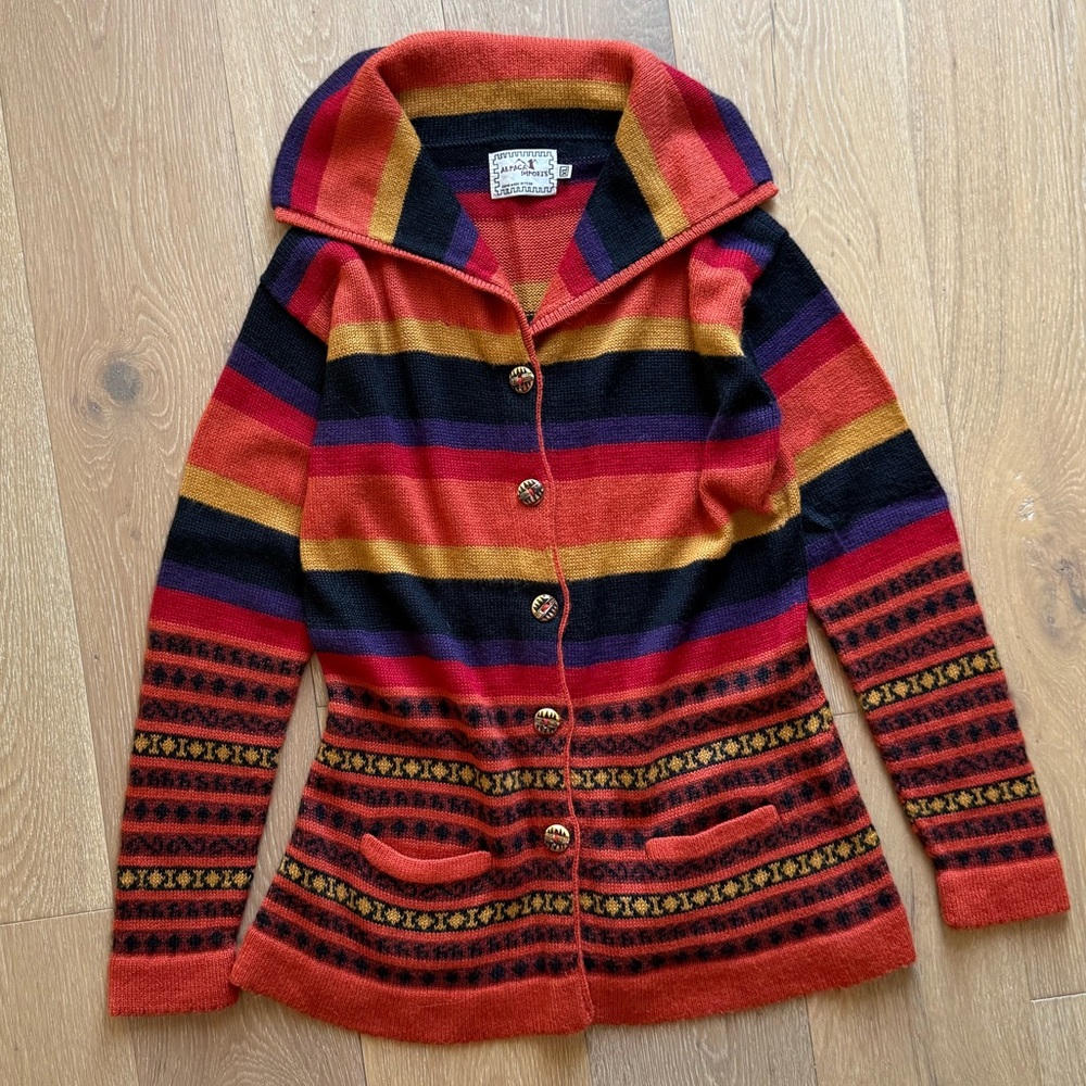 Alpaca Imports handmade striped knit cardigan